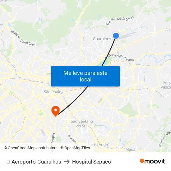 ✈️ Aeroporto-Guarulhos to Hospital Sepaco map