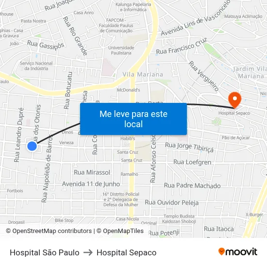 Hospital São Paulo to Hospital Sepaco map