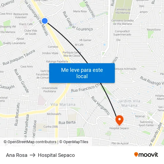 Ana Rosa to Hospital Sepaco map