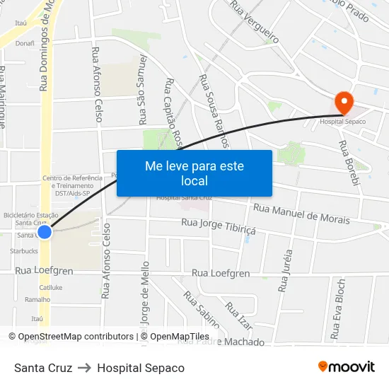 Santa Cruz to Hospital Sepaco map