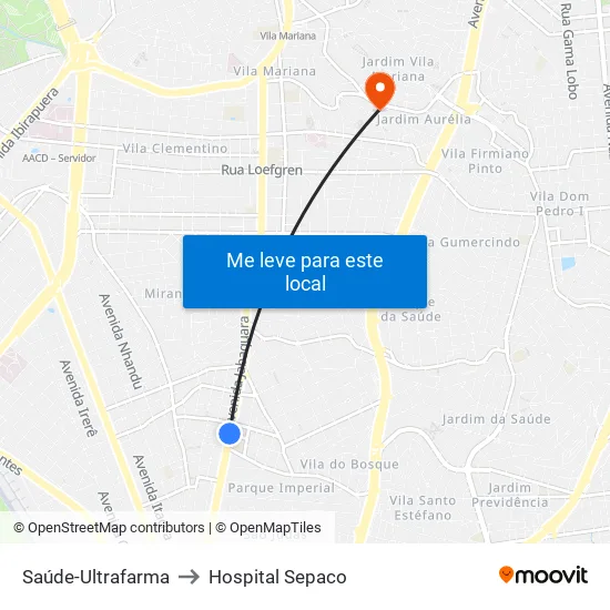 Saúde-Ultrafarma to Hospital Sepaco map