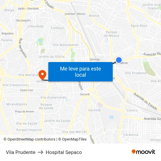 Vila Prudente to Hospital Sepaco map
