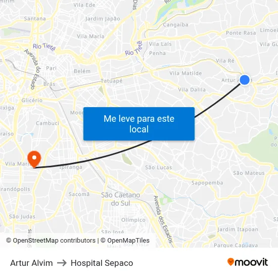 Artur Alvim to Hospital Sepaco map