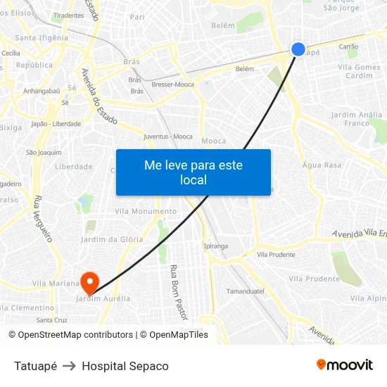 Tatuapé to Hospital Sepaco map