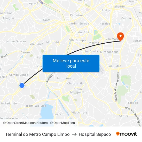 Terminal do Metrô Campo Limpo to Hospital Sepaco map