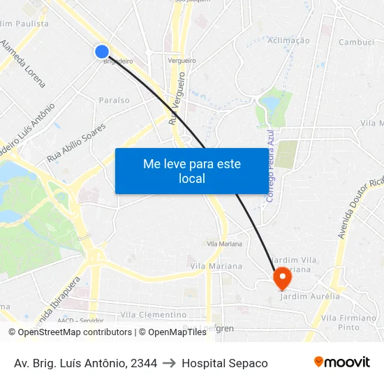 Av. Brig. Luís Antônio, 2344 to Hospital Sepaco map