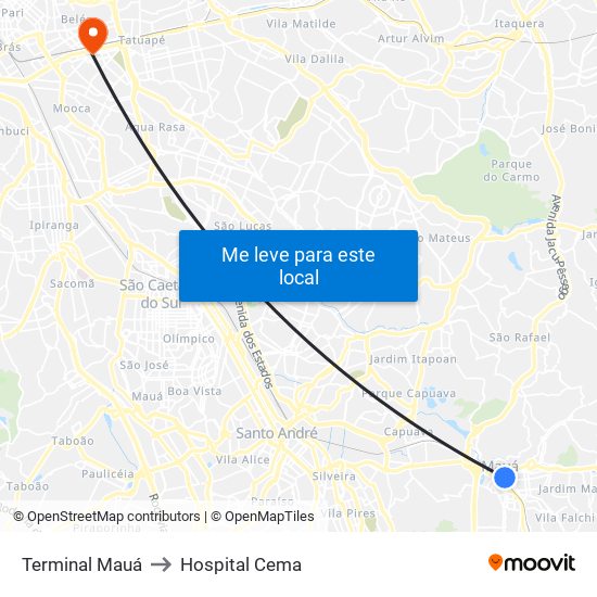 Terminal Mauá to Hospital Cema map