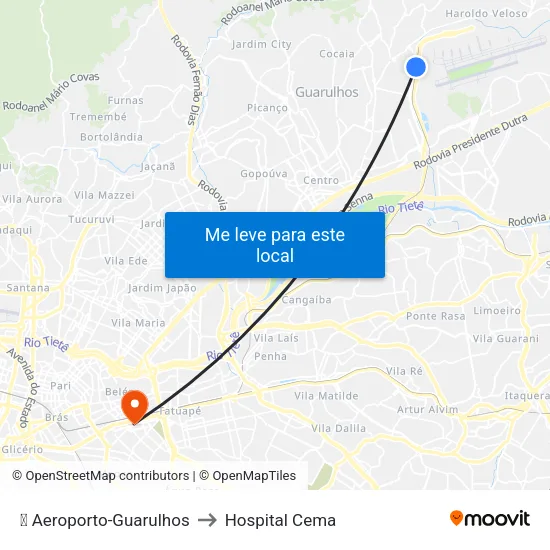 ✈️ Aeroporto-Guarulhos to Hospital Cema map