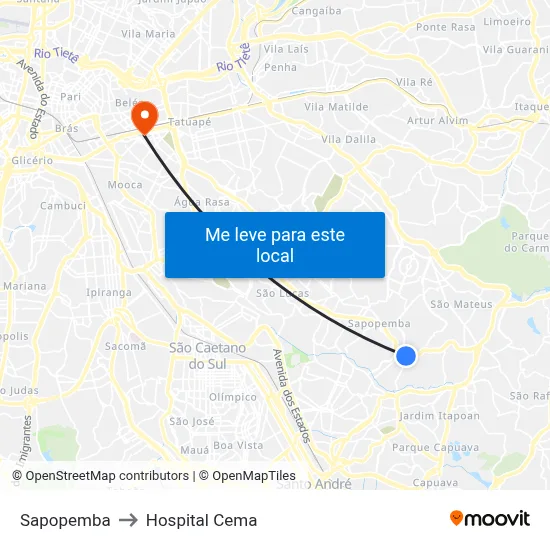 Sapopemba to Hospital Cema map