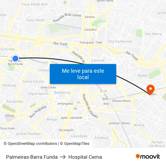 Palmeiras-Barra Funda to Hospital Cema map