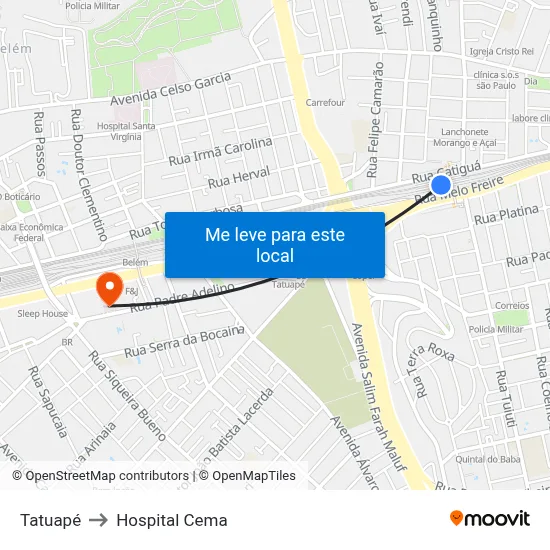 Tatuapé to Hospital Cema map
