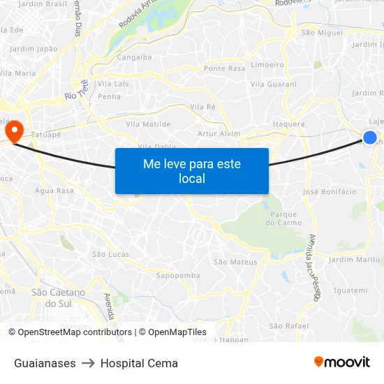 Guaianases to Hospital Cema map