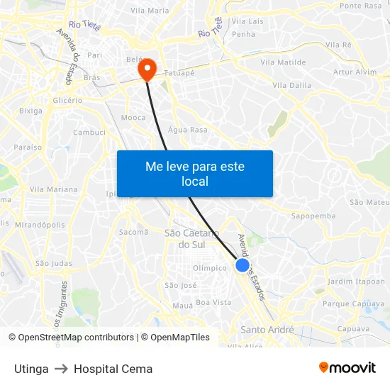 Utinga to Hospital Cema map