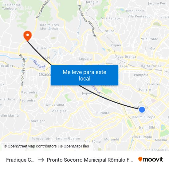 Fradique Coutinho to Pronto Socorro Municipal Rômulo Fonseca Guimarães map