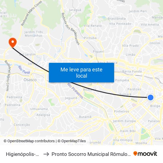 Higienópolis-Mackenzie to Pronto Socorro Municipal Rômulo Fonseca Guimarães map