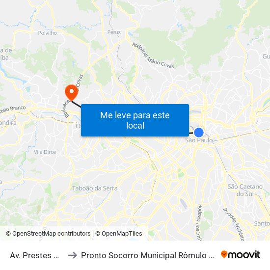 Av. Prestes Maia, 940 to Pronto Socorro Municipal Rômulo Fonseca Guimarães map