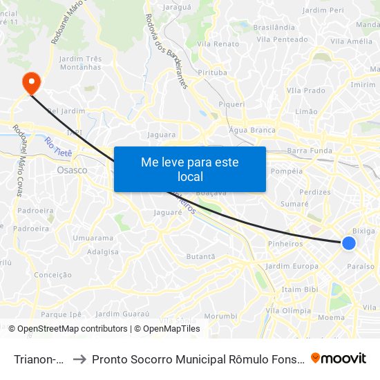 Trianon-Masp to Pronto Socorro Municipal Rômulo Fonseca Guimarães map