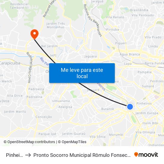 Pinheiros to Pronto Socorro Municipal Rômulo Fonseca Guimarães map