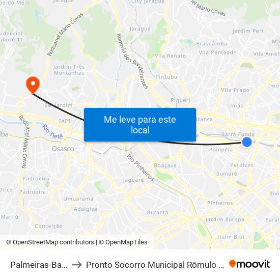 Palmeiras-Barra Funda to Pronto Socorro Municipal Rômulo Fonseca Guimarães map