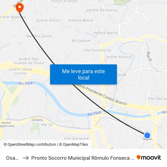 Osasco to Pronto Socorro Municipal Rômulo Fonseca Guimarães map