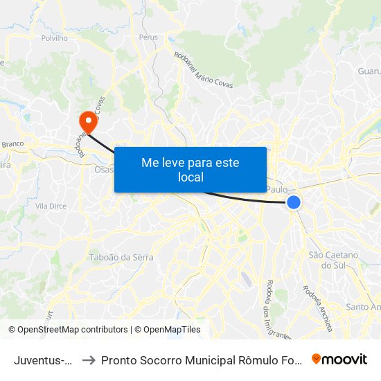 Juventus-Mooca to Pronto Socorro Municipal Rômulo Fonseca Guimarães map