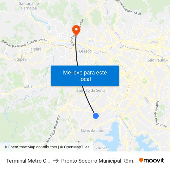 Terminal Metro Capão Redondo to Pronto Socorro Municipal Rômulo Fonseca Guimarães map