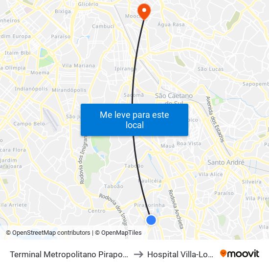 Terminal Metropolitano Piraporinha to Hospital Villa-Lobos map