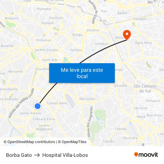 Borba Gato to Hospital Villa-Lobos map