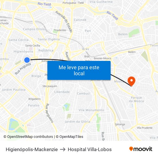Higienópolis-Mackenzie to Hospital Villa-Lobos map
