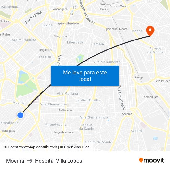 Moema to Hospital Villa-Lobos map