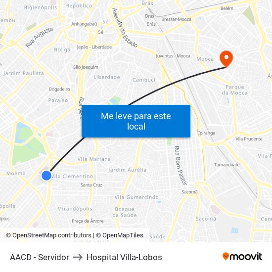 AACD - Servidor to Hospital Villa-Lobos map