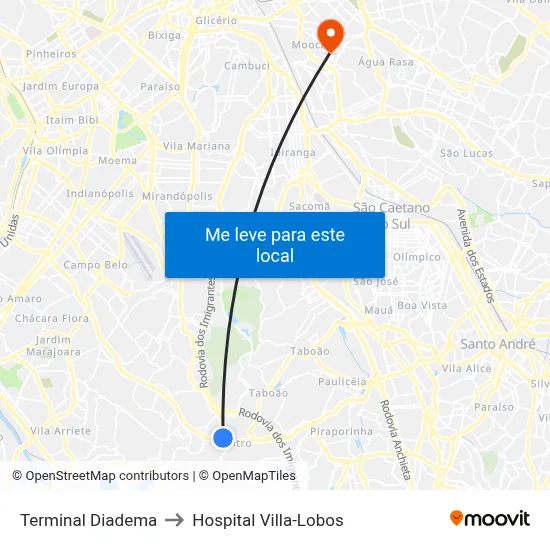 Terminal Diadema to Hospital Villa-Lobos map