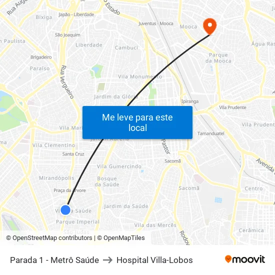 Parada 1 - Metrô Saúde to Hospital Villa-Lobos map