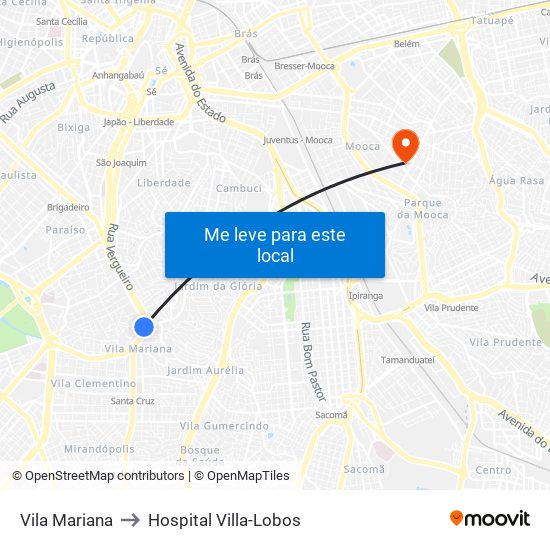 Vila Mariana to Hospital Villa-Lobos map