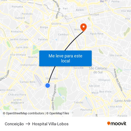 Conceição to Hospital Villa-Lobos map