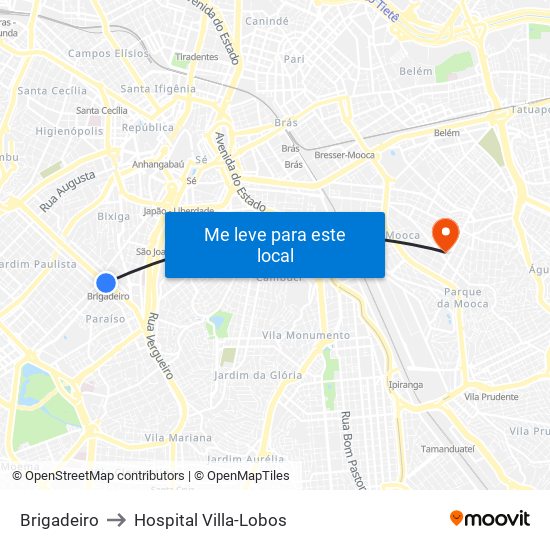 Brigadeiro to Hospital Villa-Lobos map