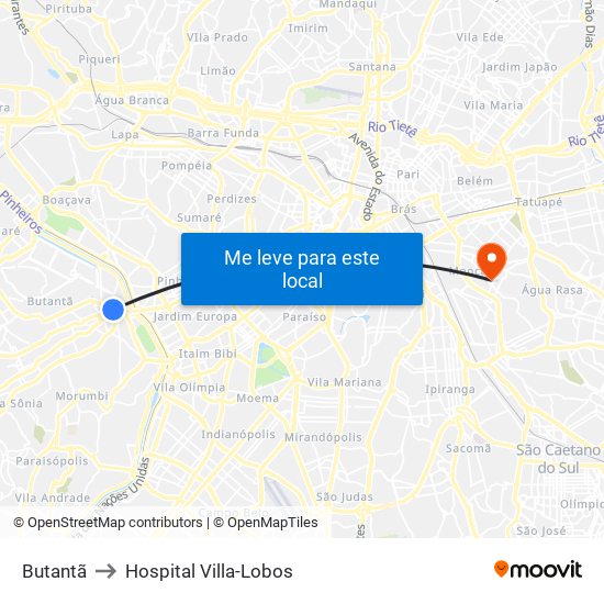 Butantã to Hospital Villa-Lobos map