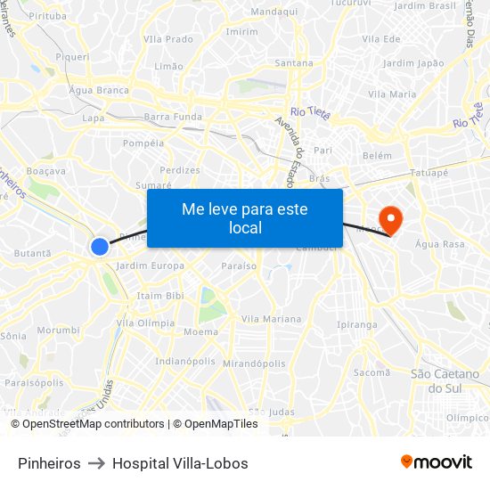 Pinheiros to Hospital Villa-Lobos map