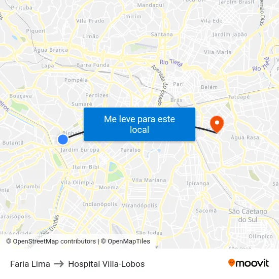 Faria Lima to Hospital Villa-Lobos map