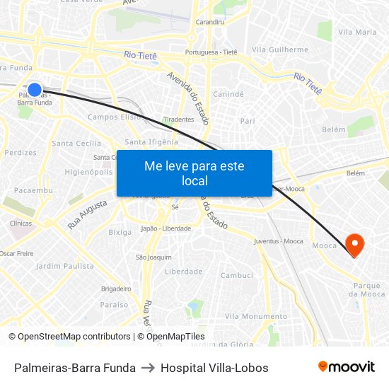 Palmeiras-Barra Funda to Hospital Villa-Lobos map