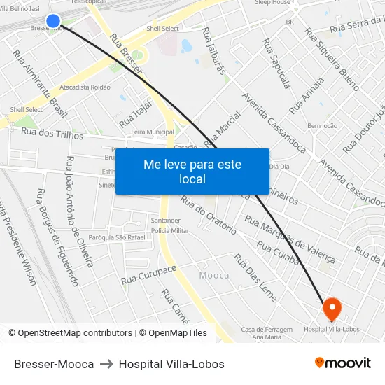 Bresser-Mooca to Hospital Villa-Lobos map