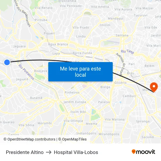 Presidente Altino to Hospital Villa-Lobos map