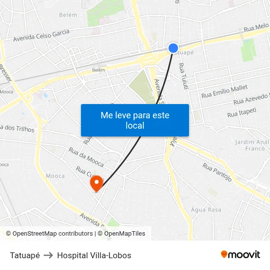 Tatuapé to Hospital Villa-Lobos map
