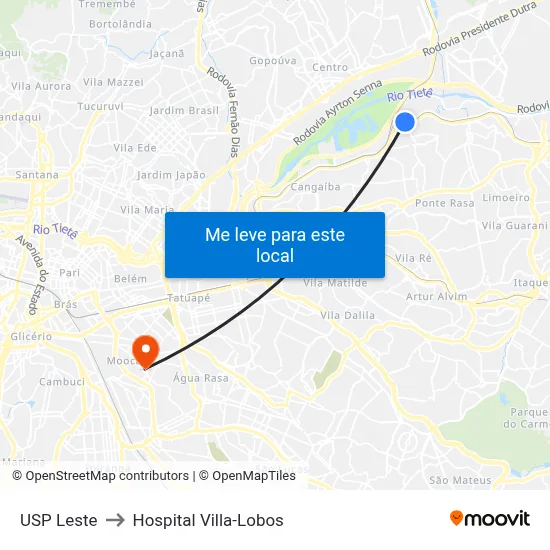 USP Leste to Hospital Villa-Lobos map