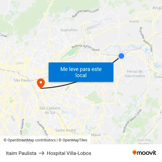 Itaim Paulista to Hospital Villa-Lobos map