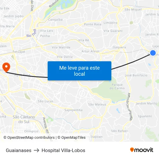 Guaianases to Hospital Villa-Lobos map