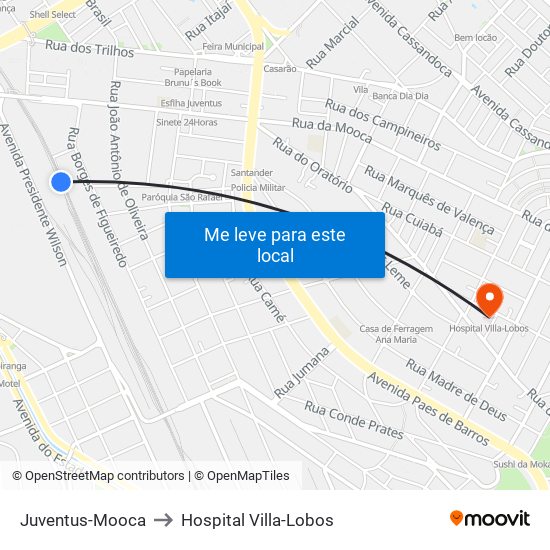 Juventus-Mooca to Hospital Villa-Lobos map