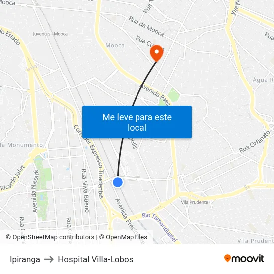 Ipiranga to Hospital Villa-Lobos map
