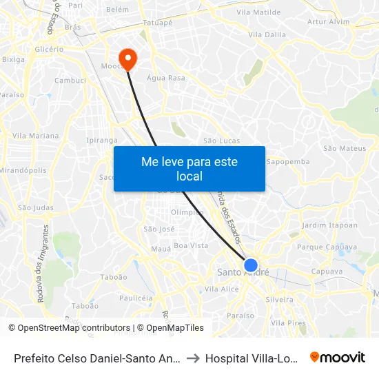 Prefeito Celso Daniel-Santo André to Hospital Villa-Lobos map