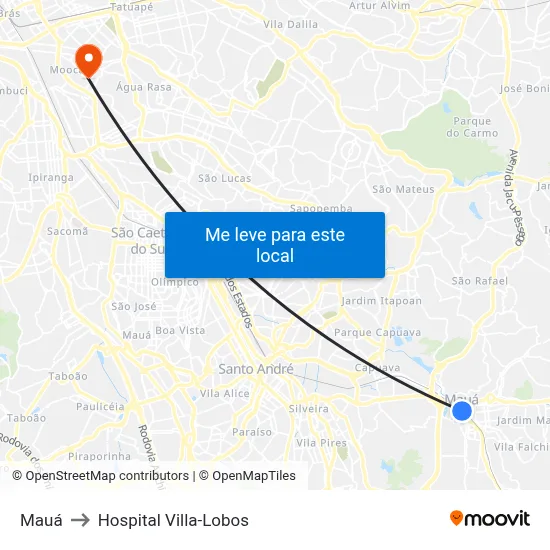 Mauá to Hospital Villa-Lobos map